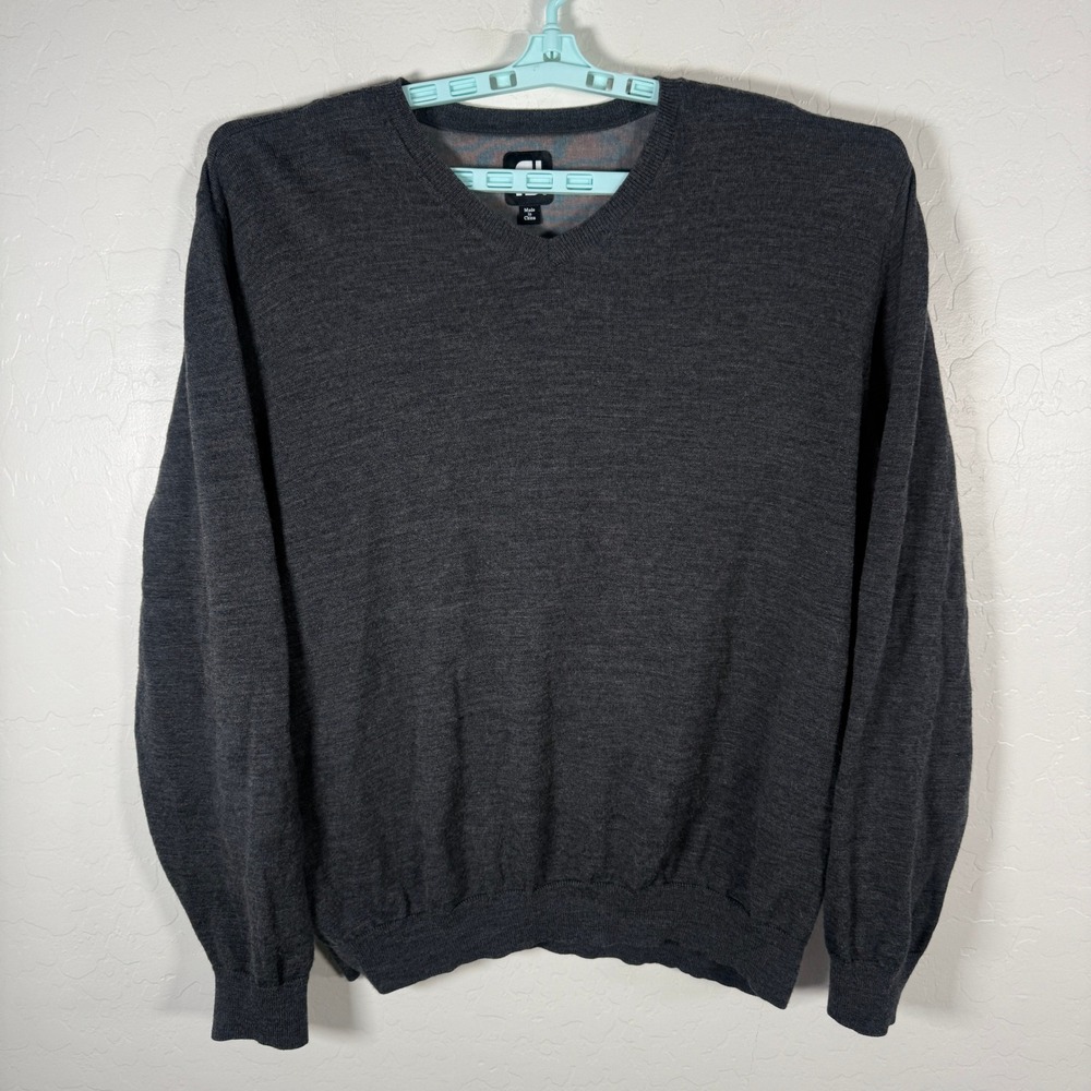 FootJoy Sweater Mens XL Gray 100% Wool Golf V Neck Pullover Classic Logo